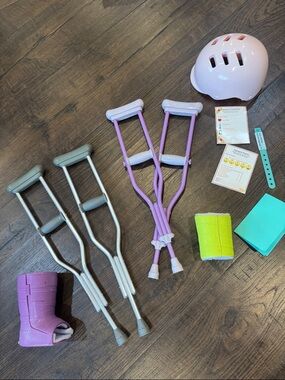 American Girl/ Our Generation Pink Helmet and Crutch Set - Child Protective Gear